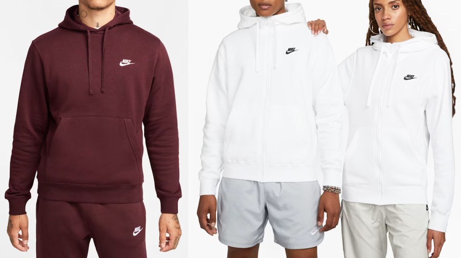 men and women modeling nike sweatshirts