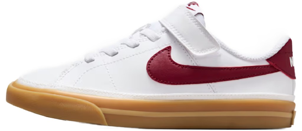 Nike kids court shoe with maroon stripe