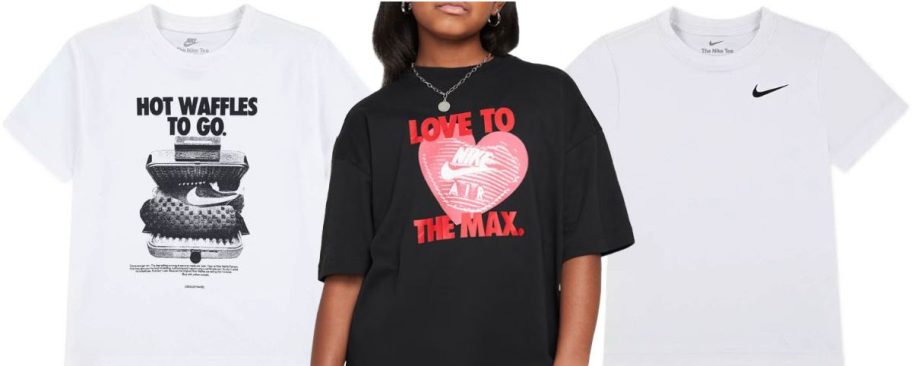 Stock images of 3 Nike t-shirts for kids