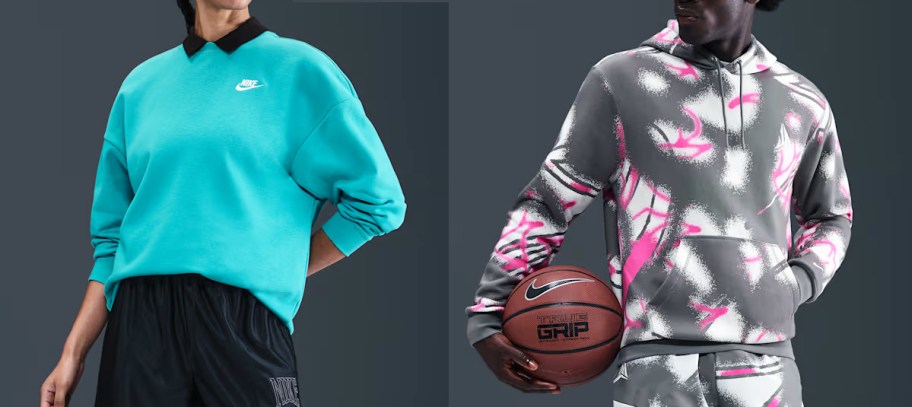 woman and man in blue and grey nike sweatshirts