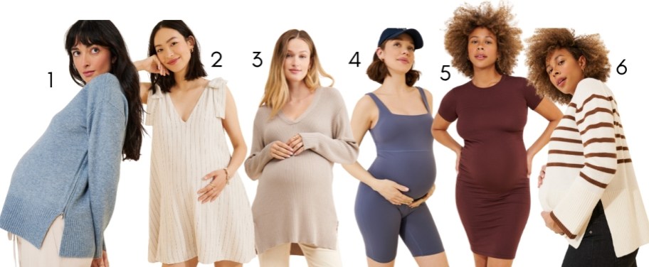 stock photo collage of nuuly maternity tops
