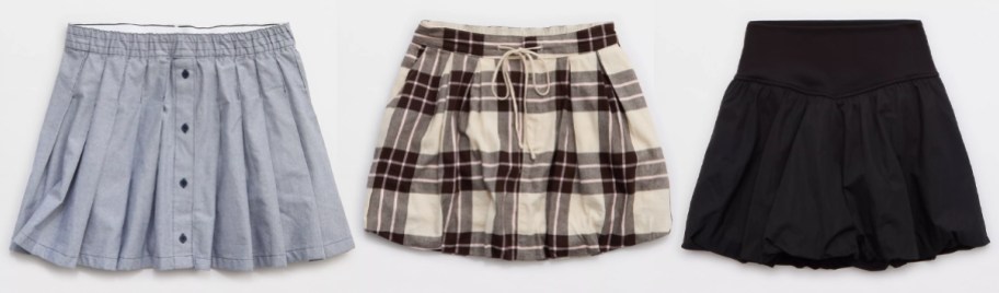 OFFLINE By Aerie Oxford Mini, Aerie Plaid Bubble Skirt, OFFLINE By Aerie Real Me Bubble Skort