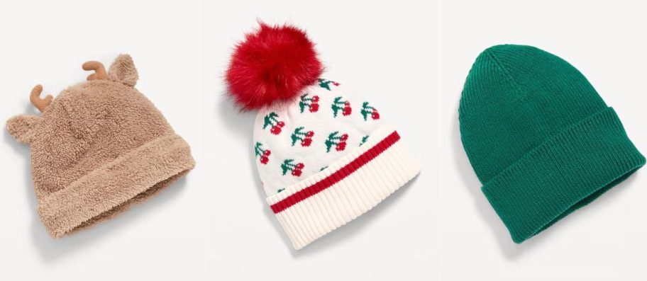 Stock images of 3 old navy winter hats for kids