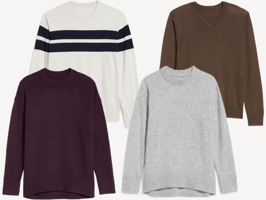 Stock images of 4 old navy sweaters for women and men