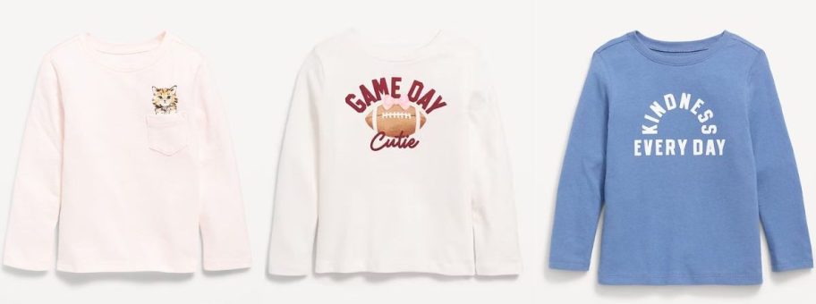 Stock images of 3 toddler long-sleeve tees from Old Navy