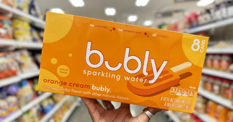 8-pack of orange cream flavored bubly in store