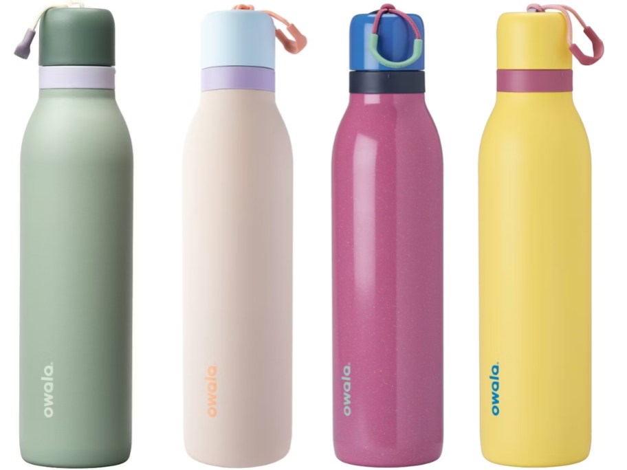 stock images of owala freesip twist 24oz water bottles in four different colors