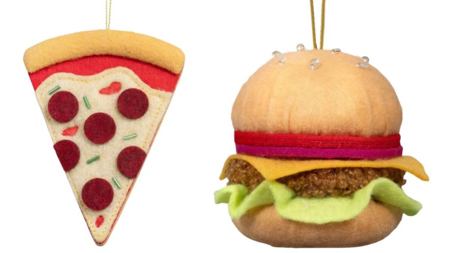 Pizza and hamburger ornaments