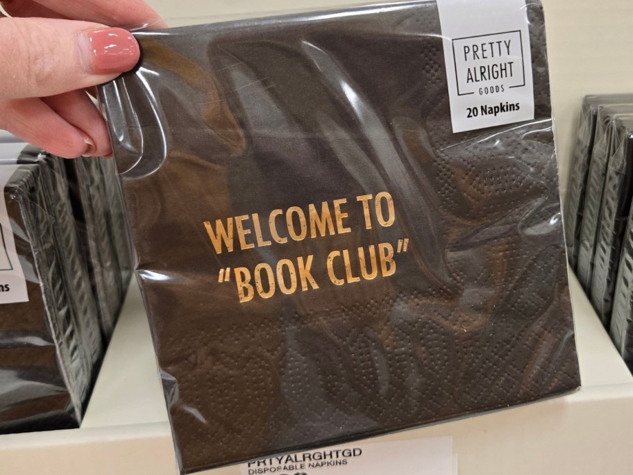 napkins that say "welcome to book club"