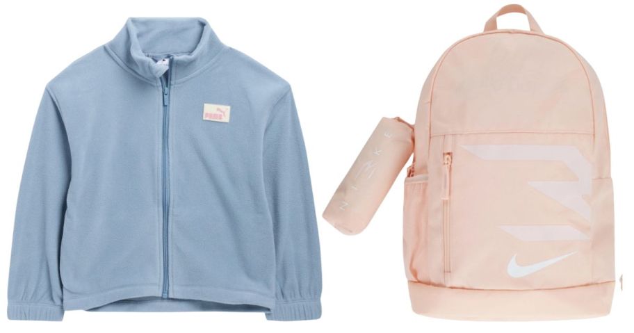 A small blue jacket and a pink backpack