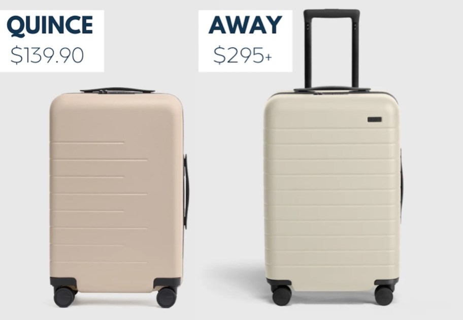 comparison stock photos of quince and away luggage carry on suitcases