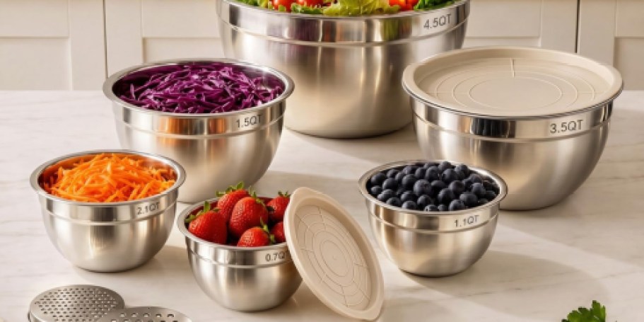 Stainless Steel Mixing Bowl Set w/ Lids Only $20.99 on Amazon (Reg. $40)