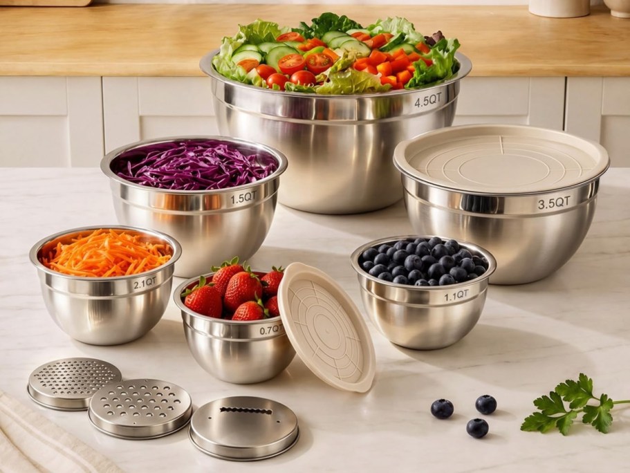 Stainless Steel Mixing Bowl Set w/ Lids Only $20.99 on Amazon (Reg. $40)