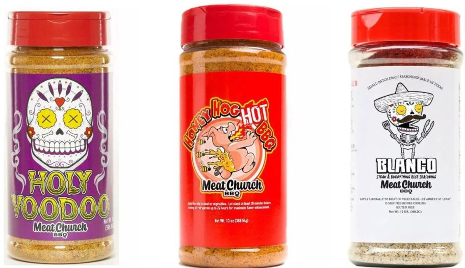 Stock images of 3 bottles of Meat Church Dry Rubs