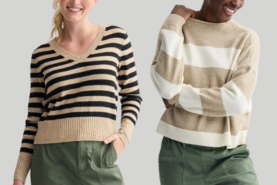 two women in striped sweaters