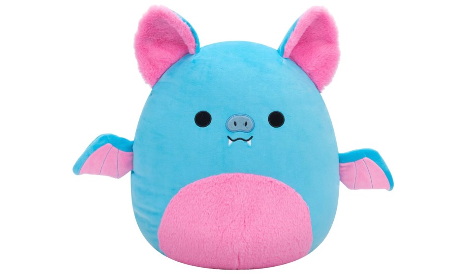 blue and pink bat squishmallow stock photo