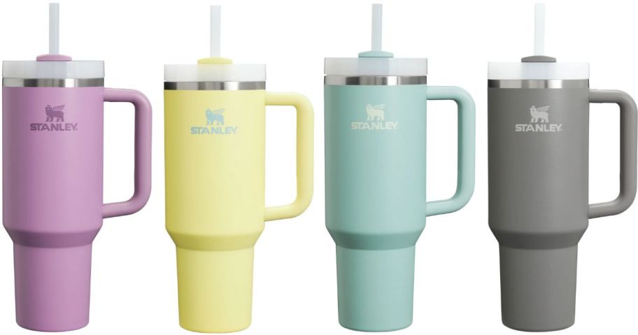 Stock images of four Stanley Tumblers in different colors
