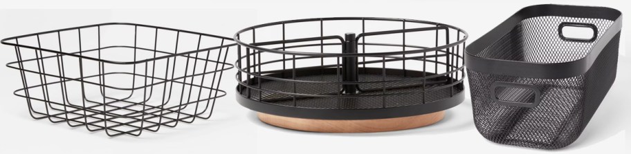 3 black wire storage baskets