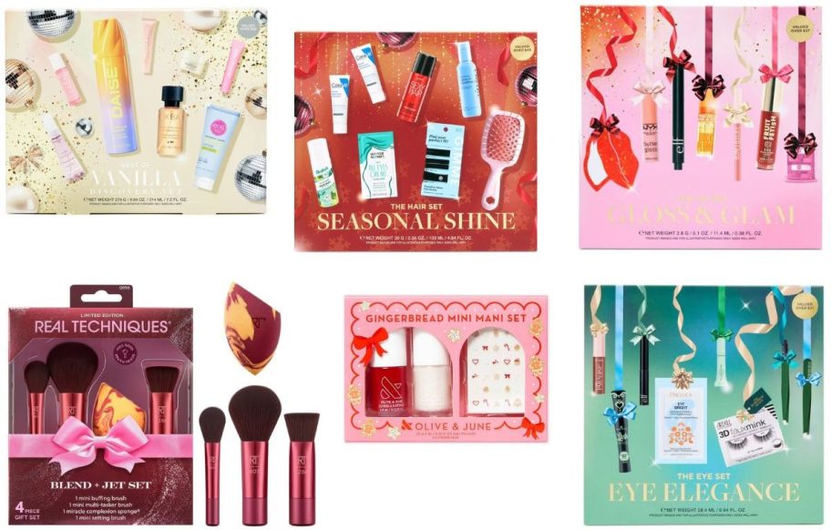 Stock images of several Target beauty gift sets