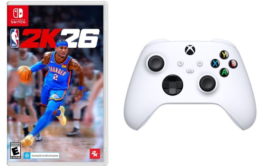 NBA 2K26 for Nintendo switch and a white Xbox controller