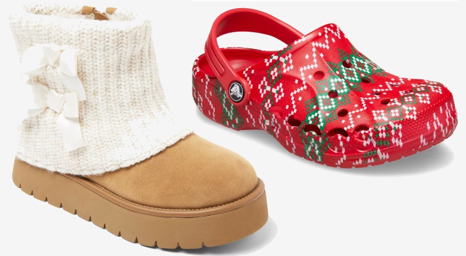 winter boot and christmas crocs clog