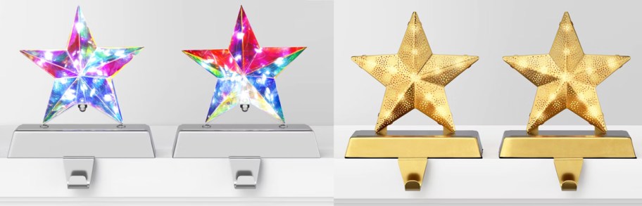 silver and gold star stocking holders
