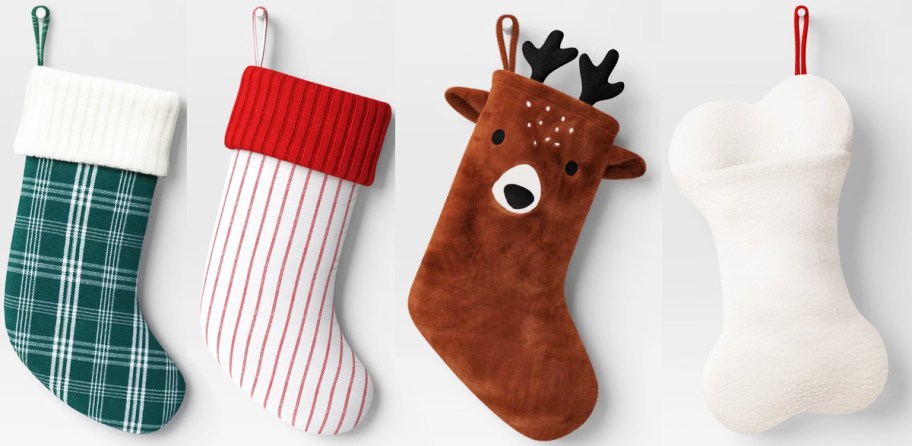 4 christmas stockings in a row