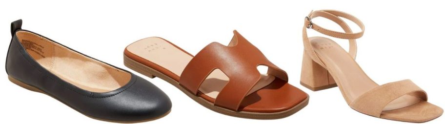 Three different Target sale shoes in different colors