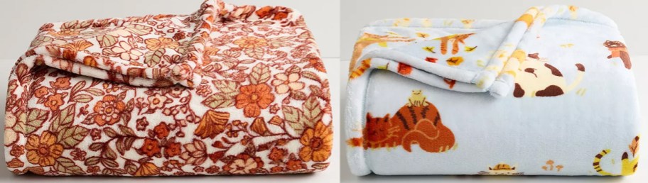 floral and cat print throw blankets