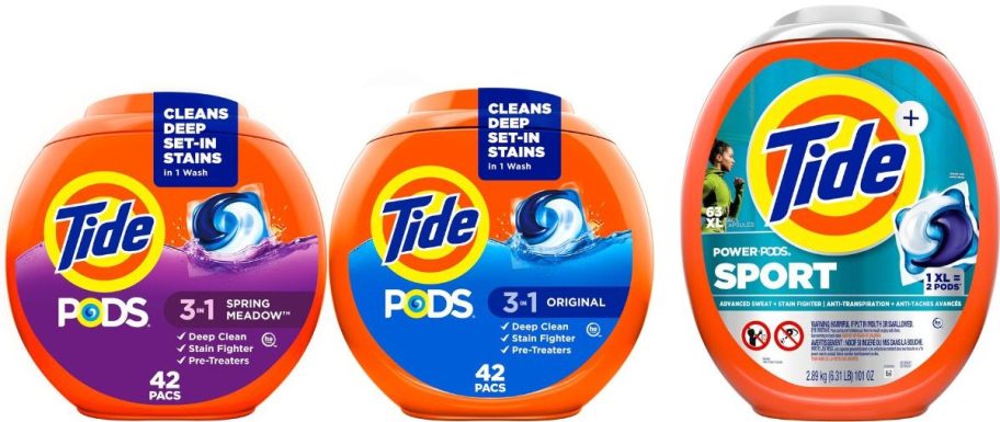 Stock images of 3 tubs of tide pods
