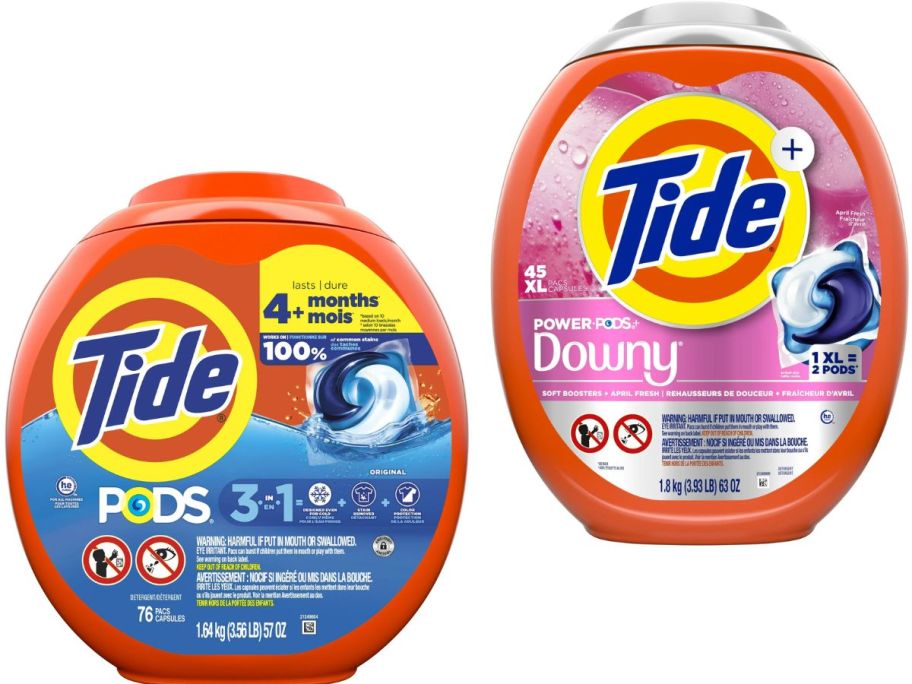 Stock images of two tubs of tide pods