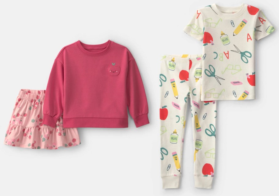 Toddler Girl 2-Piece Apple French Terry Top & Skort Set and Toddler 2-Piece School Pajama Set