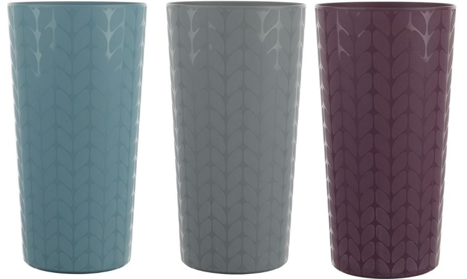 stock image of three Mainstays Plastic Interwoven Braided Etched 26oz Tumbler