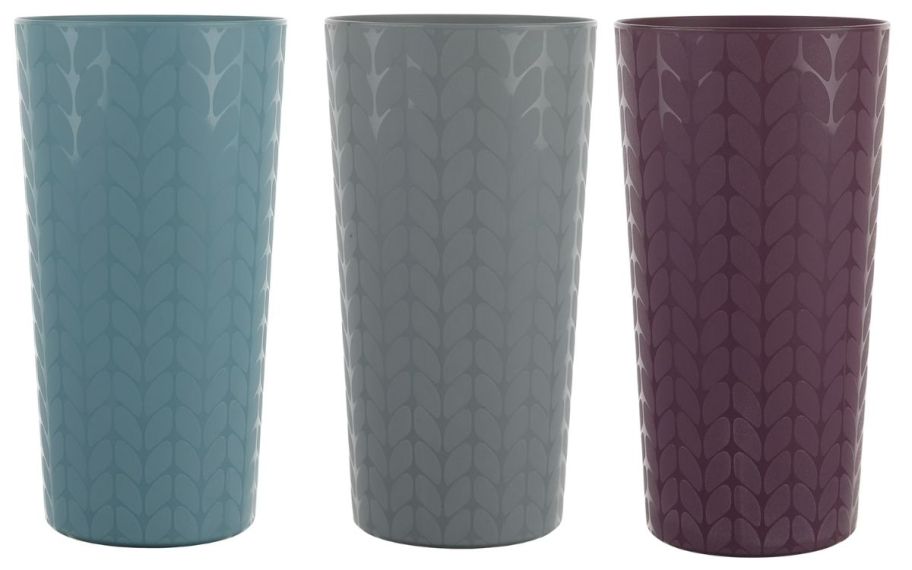 stock image of three Mainstays Plastic Interwoven Braided Etched 26oz Tumbler