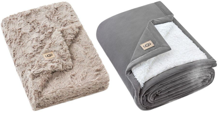 Two UGG throw blankets side by side.