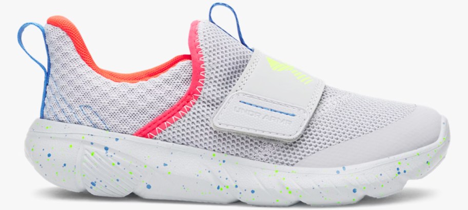 light grey running shoe with colorful accents