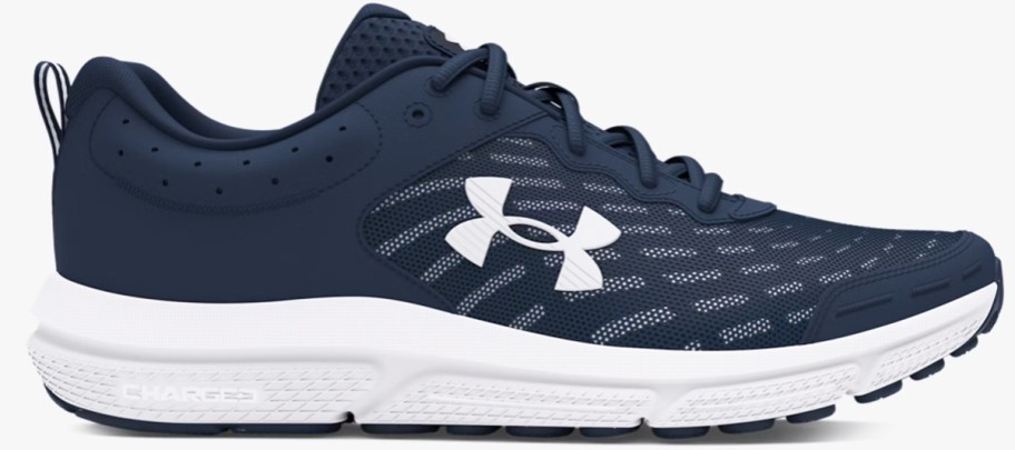 navy blue and white running shoe