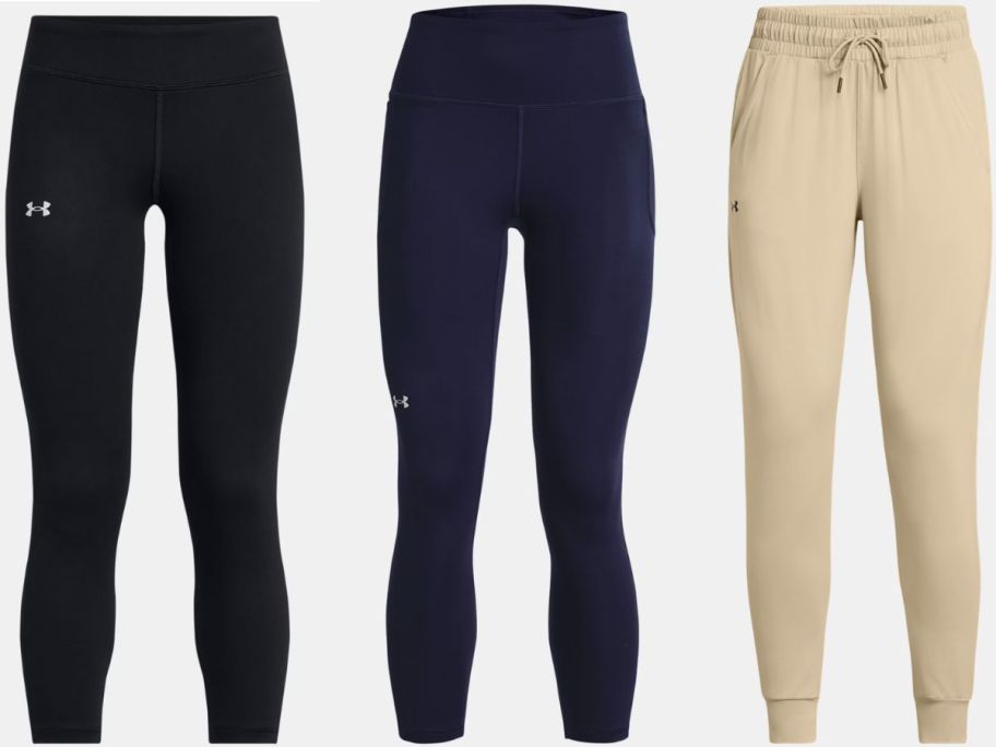 stock images of 3 Under Armour pants for girls and women