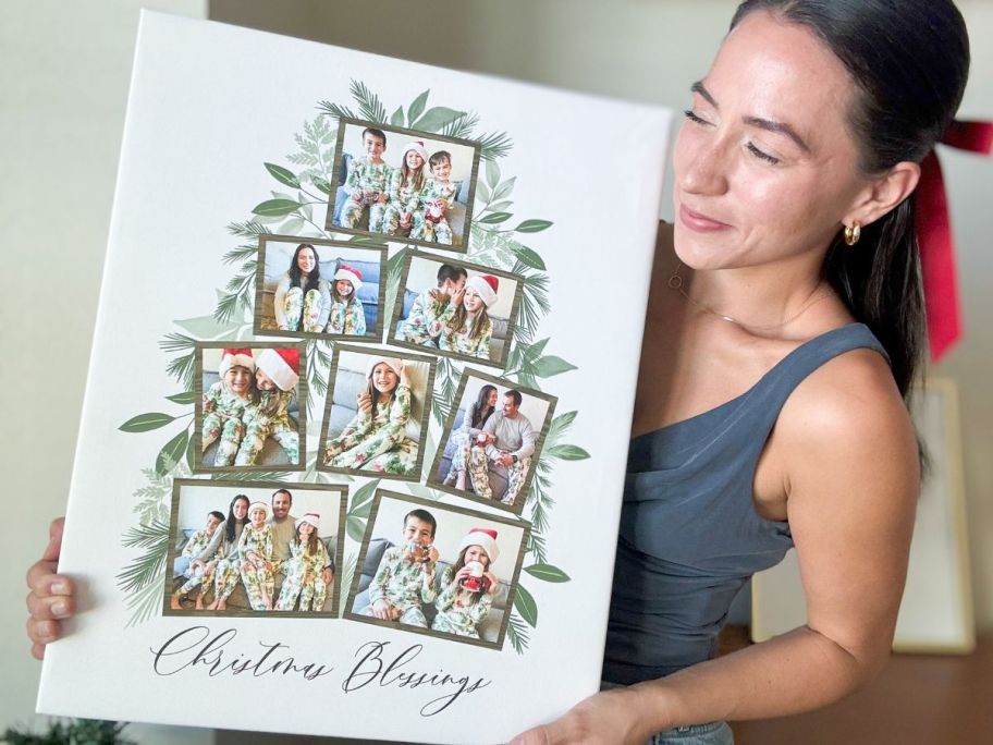 Woman holding a 16x20 Walgreens photo canvas