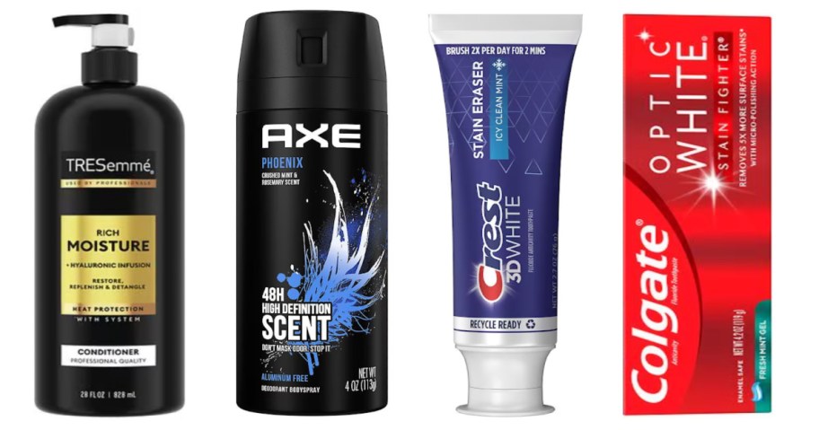 shampoo, body spray and toothpaste