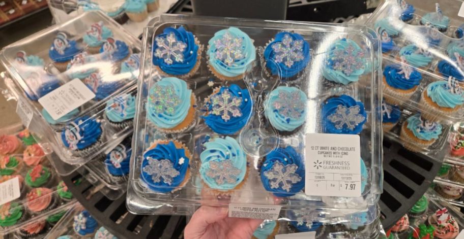blue and white Snowflake Cupcakes
