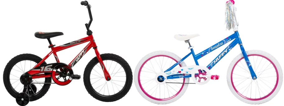red and blue kids bikes