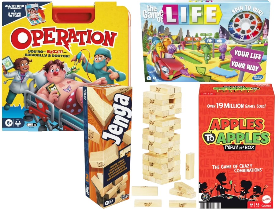 operation, life, jenga, and apples to apples games