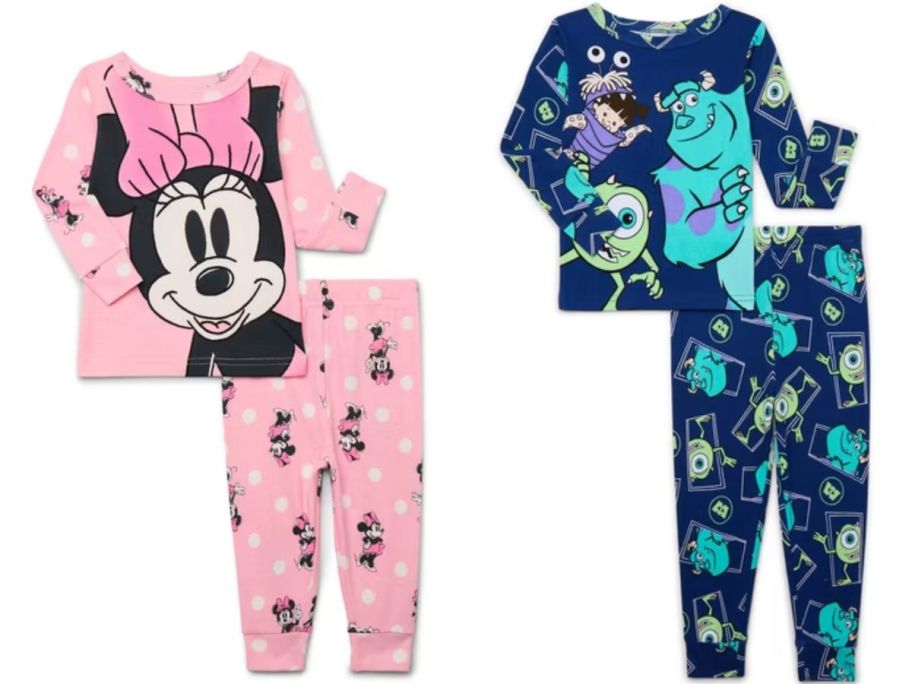 Stock images of two Character 2-Piece Toddler Long Sleeve Pajama Sets featuring Minnie Mouse and Monsters Inc