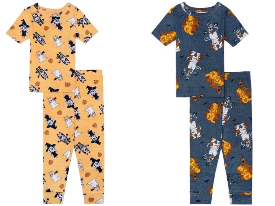 Stock images of Halloween Character 2-Piece Toddler Short Sleeve Pajama Sets featuring BLuey and Scooby Doo