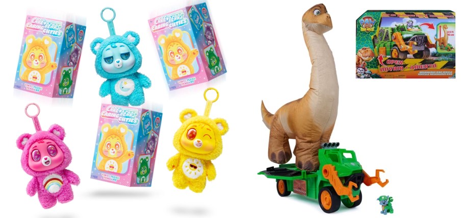 care bears keychains and paw patrol dino truck