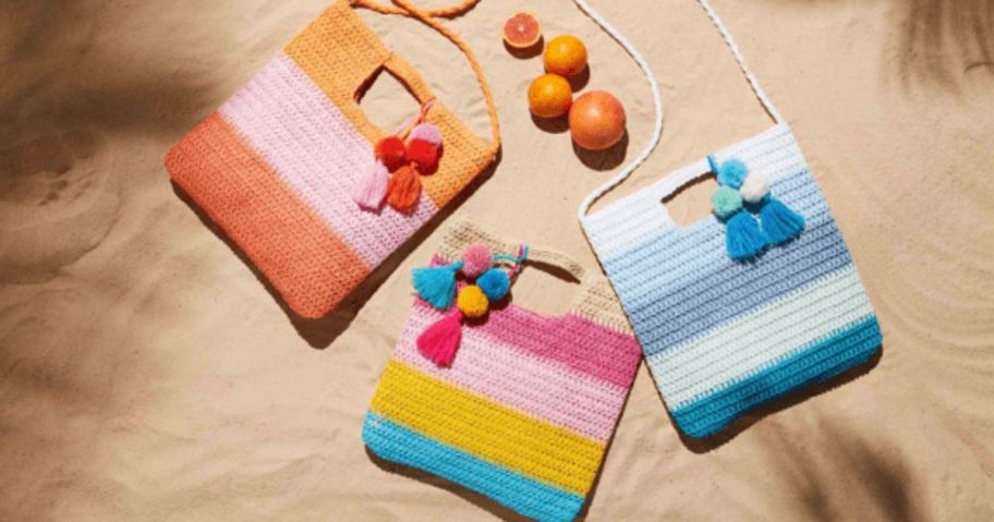 Three different colorful bags