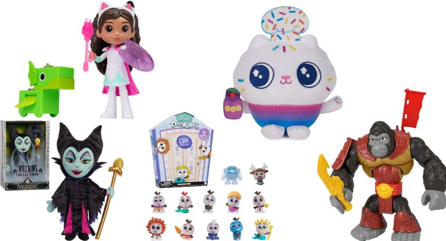 Display of five different woot toys