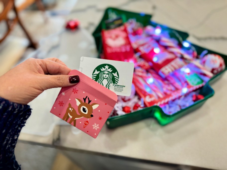 adding a starbucks gift card to gift basket 