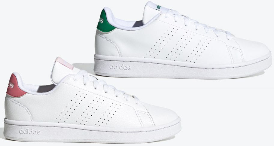 two white adidas sneakers